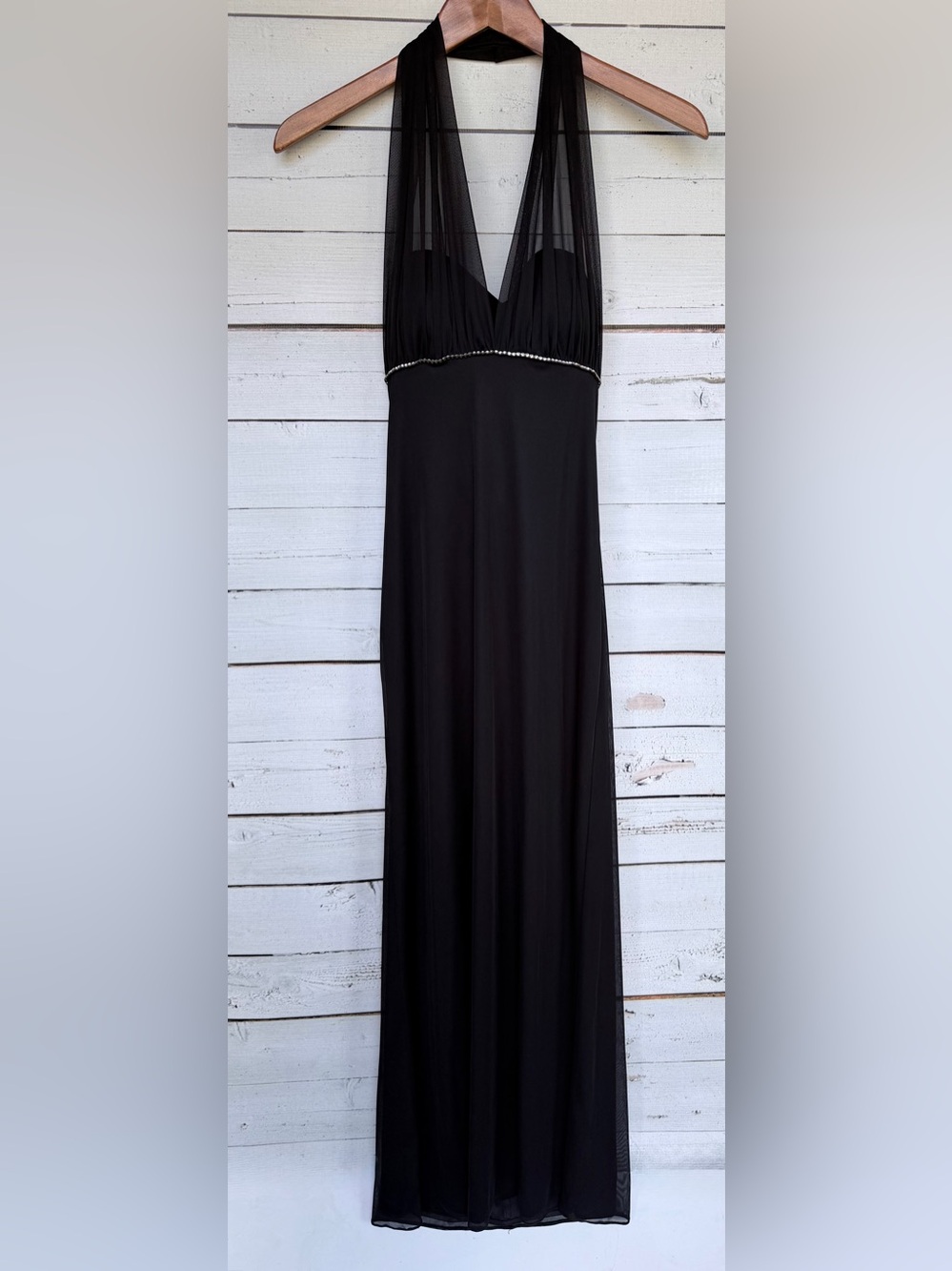 Betsy & Adam by Linda Bernell Halter Rhinestone Trim Maxi Dress Size 6